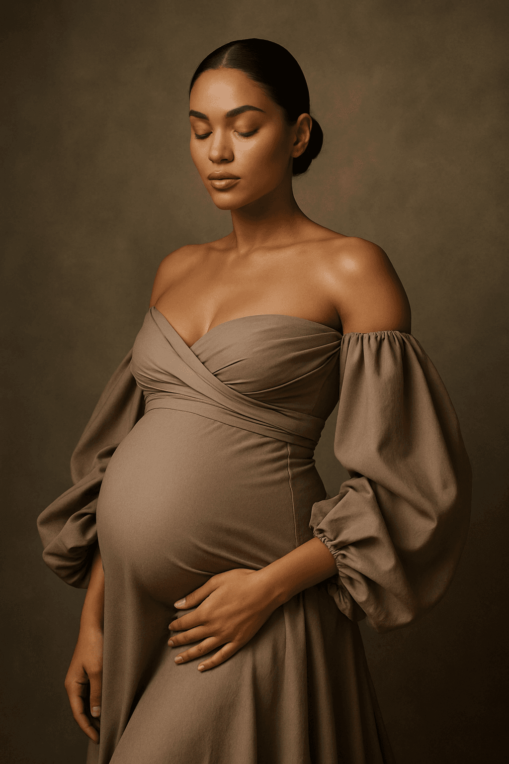 Luxury maternity portrait of an expectant mother in a modern fine art setting.