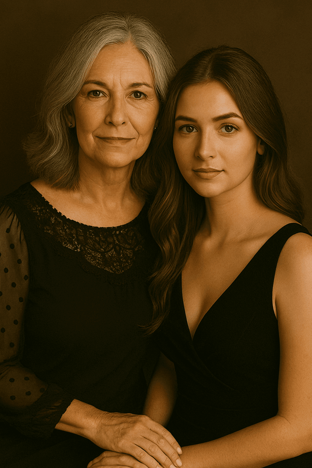 Emotional grandmother and granddaughter portrait designed for heirloom artwork